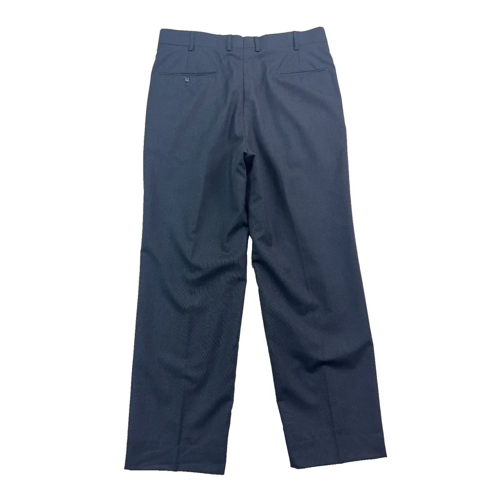 vtg 90s Navy Blue Glen Plaid 36x30 Dress Suit Pants 100% Wool Trouser Wide Leg‎